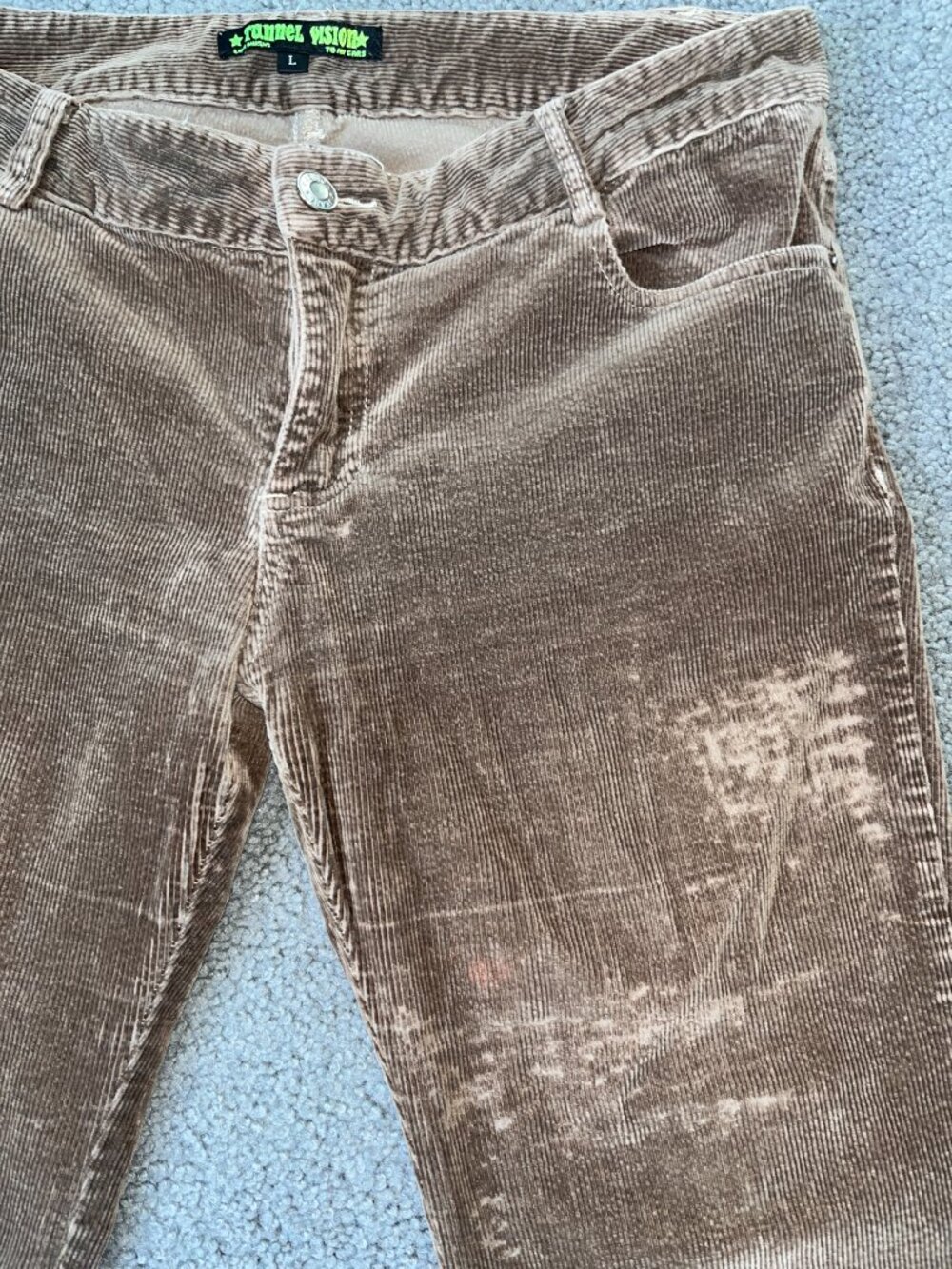 Y2K TUNNEL VISION MELODY BROWN CORDUROY HIPPIE FLARE FLOWER POCKET JEANS - L - Picture 6 of 15
